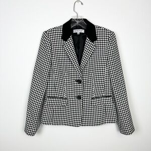 Kasper Black White Houndstooth Notched Two-Tone Collar 2 Button Blazer Lined